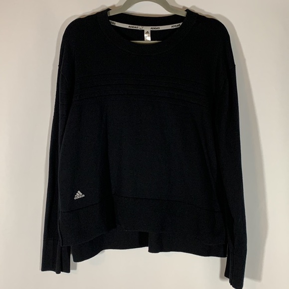Adidas Black Knit Ribbed Side Slit Sweater Top - Picture 1 of 8